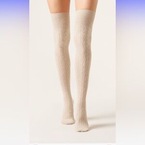 Italian cashmere blend Cream Over-the-Knee Socks 1 pair